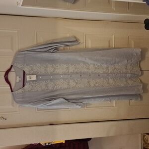 J. Jill Light Blue Embroidered Duster